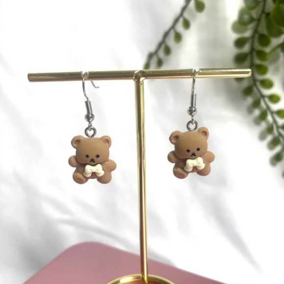 ❤️ FREE Bear Love Bow Animal Girly Drop Pop Art Artsy Kids Chic Hip Earrings - Picture 5 of 8